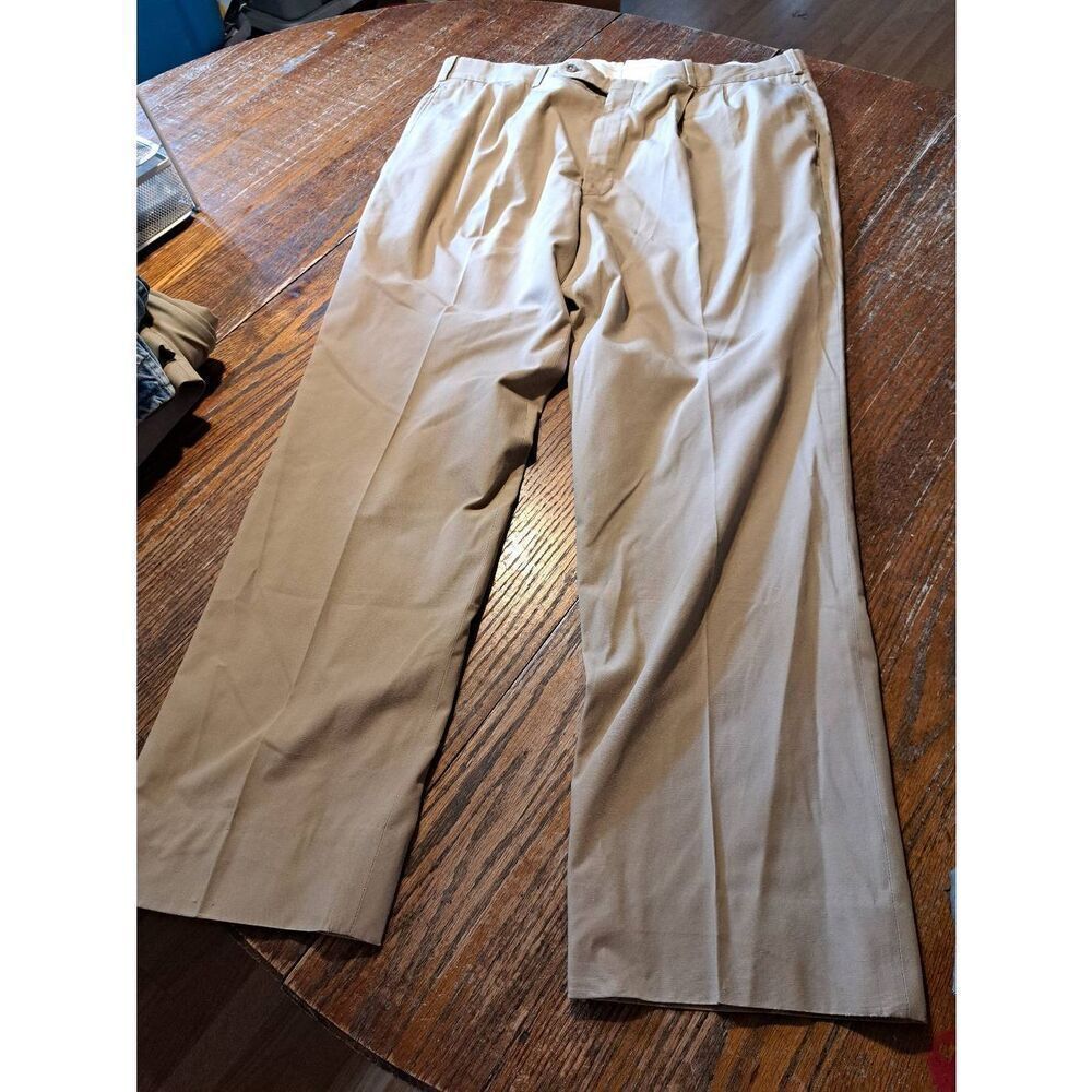 38x32 Tan Khaki Pleated Front and Leg Dress Pants with Pockets and Belt Loops